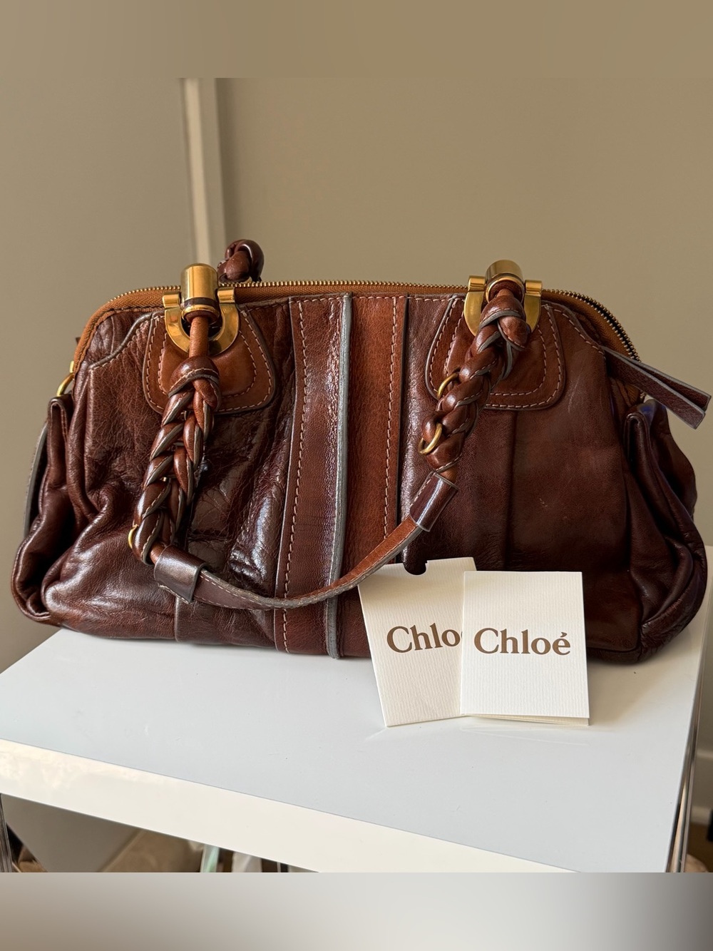 Chloé Héloïse Brown Distressed Leather Braided Shoulder Bag - Picture 15 of 15